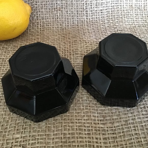 Octime Black Glass  Octagonal Shape Candle Holders Pair of 2 Vintage - Picture 3 of 3